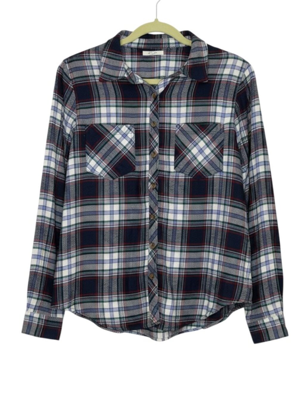 Maurices Flannel Shirt Top Blouse Plaid Blue White Green Red M - Picture 1 of 8